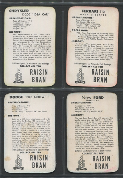 F281-5 Skinner Raisin Bran Sports Car Pictures Complete Set of (10) Cards