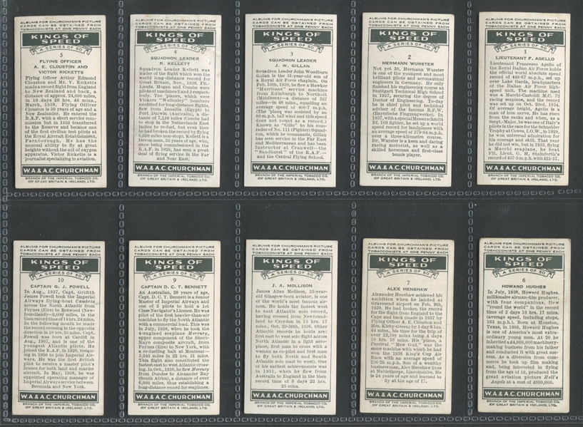 1939 Churchman Kings of Speed Complete Set of (50) Cards with Owens/Hughes