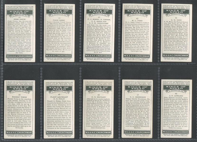 1939 Churchman Kings of Speed Complete Set of (50) Cards with Owens/Hughes