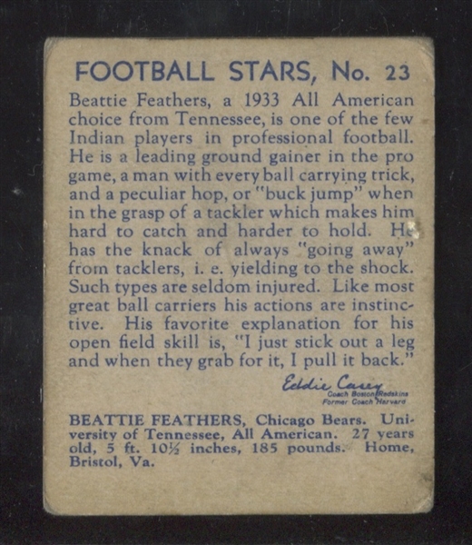 R331 National Chicle Football Stars #23 Beattie Feathers