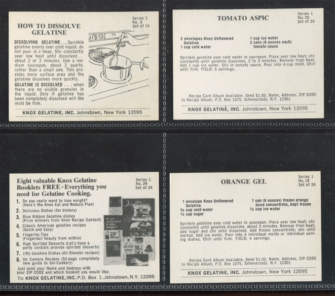 1960's Knox Gelatine Recipe Cards Lot of (4) Series 1 Cards