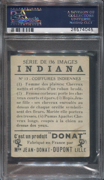 1930's Donat Indiana Cow-Boy #13 Coiffures Indiennes PSA-Graded