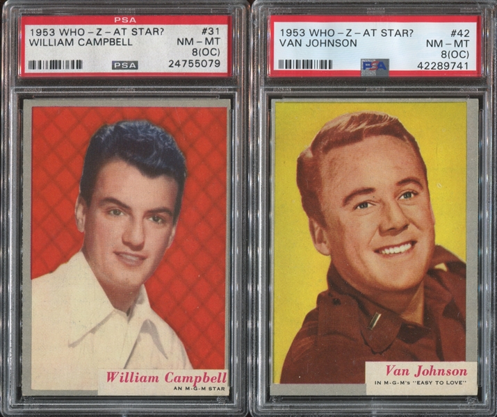 1953 Topps Who-Z-At Star? Lot of (2) PSA8 NM-MT(OC) Cards