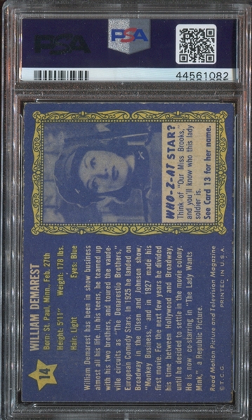 1953 Topps Who-Z-At Star? #14 William Demarest PSA7 NM