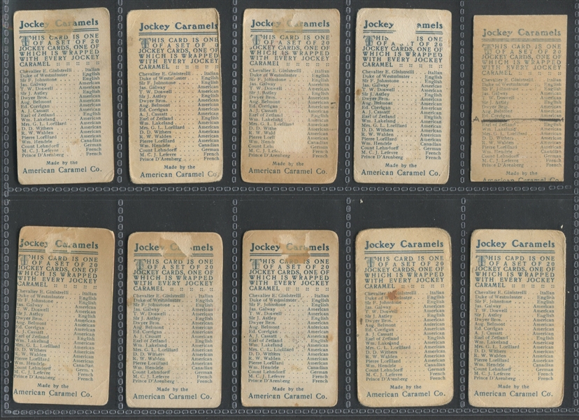 E47 American Caramel Jockeys Complete Set of (20) Cards