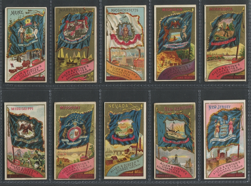N11 Allen & Ginter Flags of the States and Territories Lot of (34) Cards