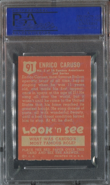 1952 Topps Look N' See #91 Enrico Caruso PSA8 NM-MT