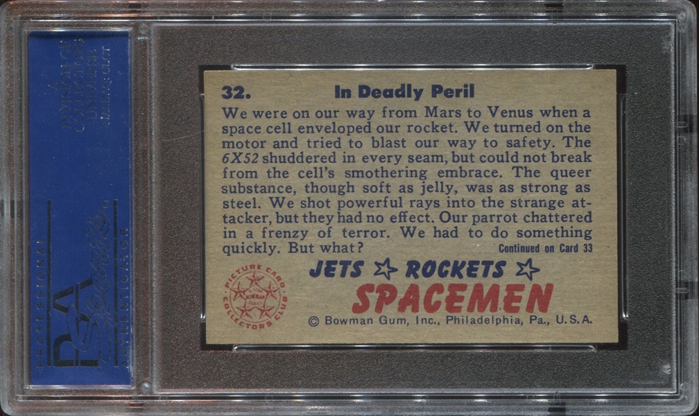 1951 Bowman Jets, Rockets, Spacemen #32 In Deadly Peril PSA7 NM