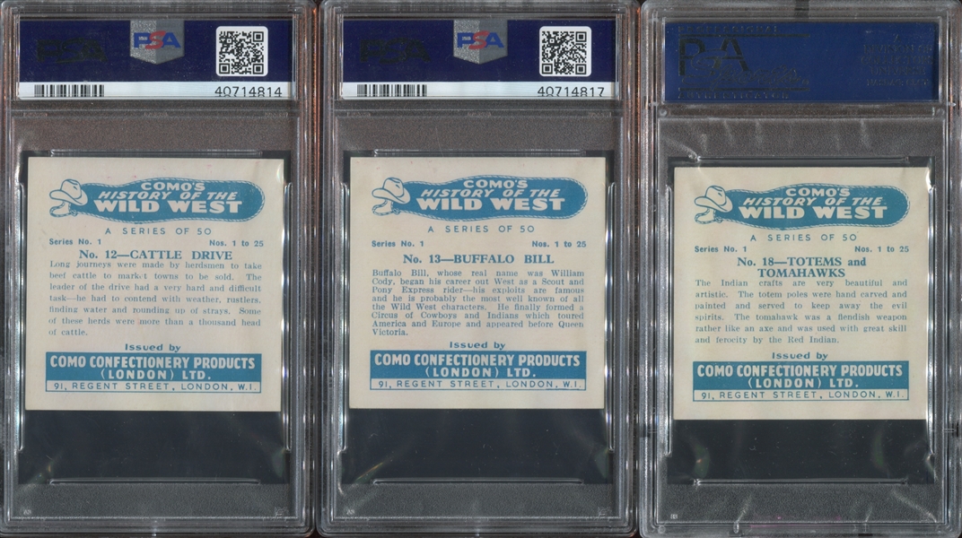 1960 Como Confectionery History Wild West Lot of (6) PSA-Graded Cards