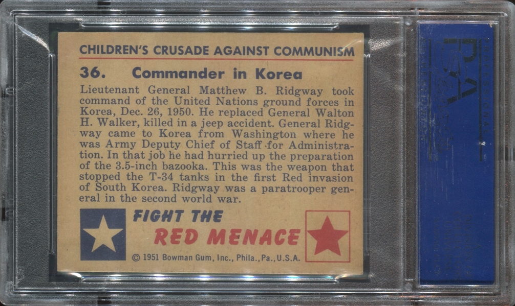 1951 Bowman Red Menace #36 Commander in Korea PSA7 NM