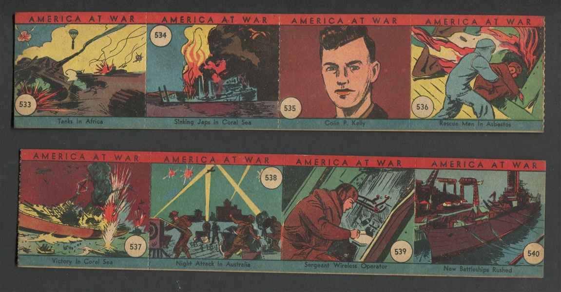 R12 W.S.N.Y. America at War Lot of (32) Cards in (4) Card Strips5