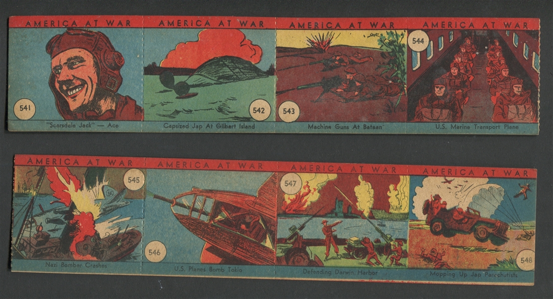 R12 W.S.N.Y. America at War Lot of (32) Cards in (4) Card Strips5