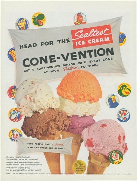 1950's Sealtest Ice Cream Cone-Vention Pins Lot of (11) Tabs