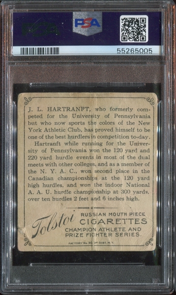 T218 Tolstoi Champion Athletes - J.L. Hartranft Tolstoi Back Card
