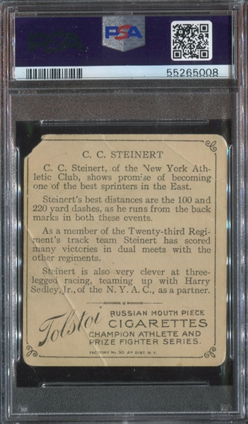 T218 Tolstoi Champion Athletes - C.C. Steinert Tolstoi Back Card