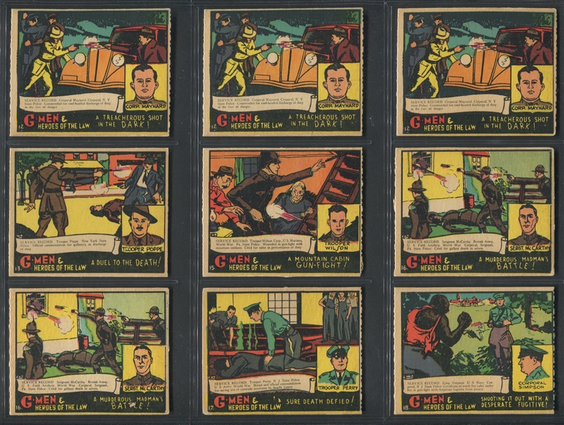 R60 Gum Inc G-Men and the Heroes of the Law Strip Card Lot of (15) Higher Grade Cards