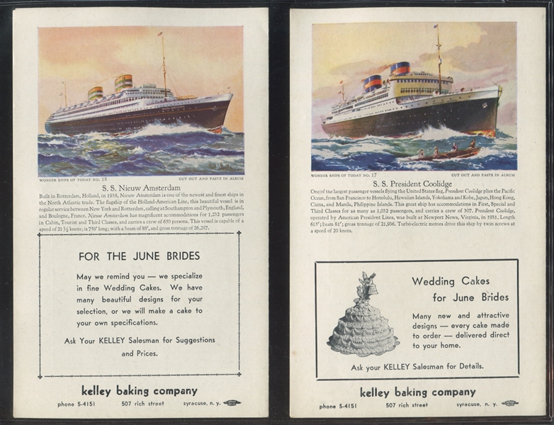 D90 Kelley Baking Company Wonder Ships Lot of (10) Bulletins