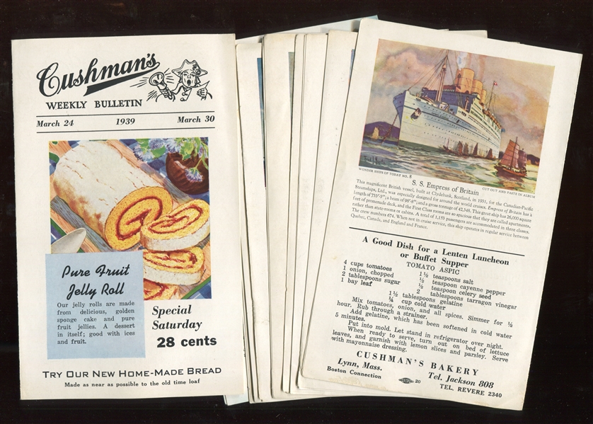 D90 Cushman's Bakery Wonder Ships Lot of (23) Bulletins