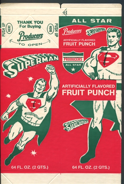 F-UNC Producers Fruit Punch Superman Unused Carton Lot of (2) Different
