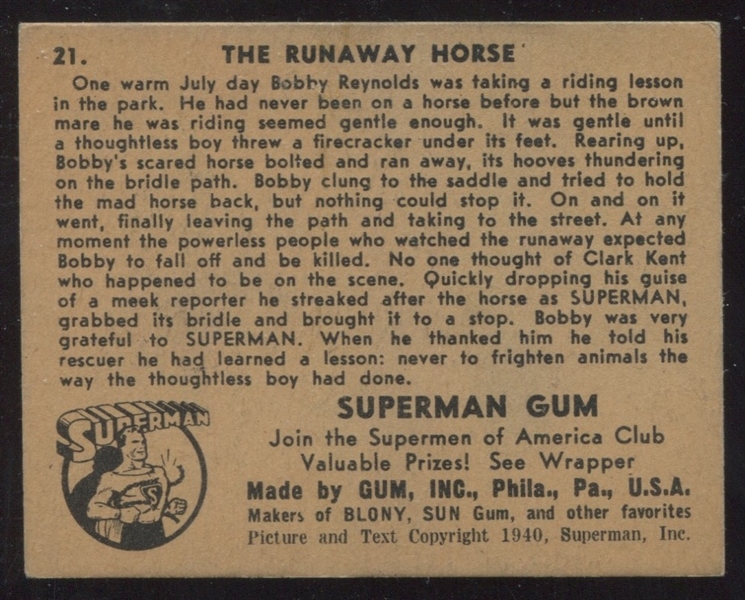 R145 Gum Inc Superman #21 The Runaway Horse