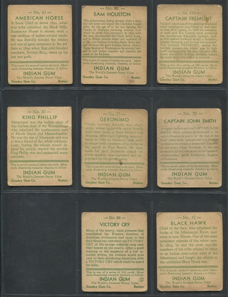 R73 Goudey Indian Gum Lot of (8) Cards