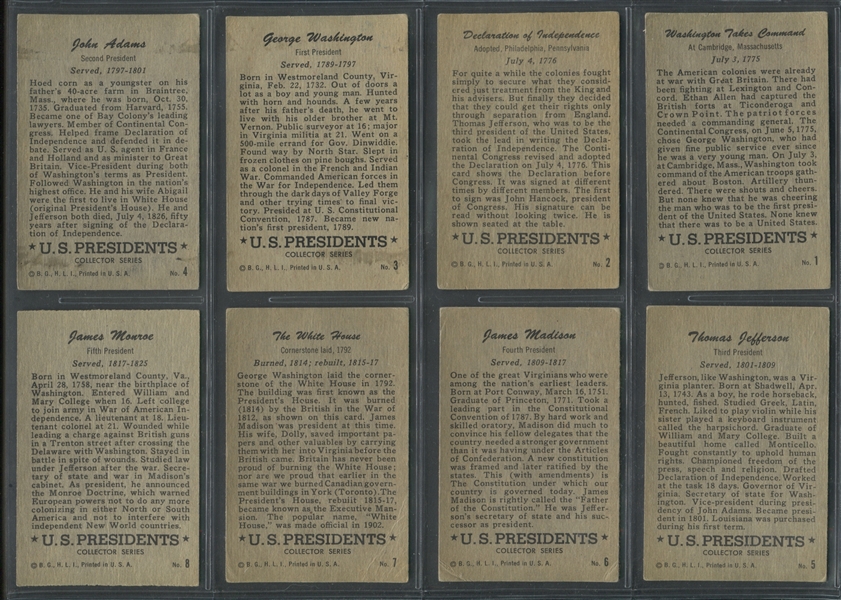 1952 Bowman U.S. Presidents Near Complete Set (31/36) Cards