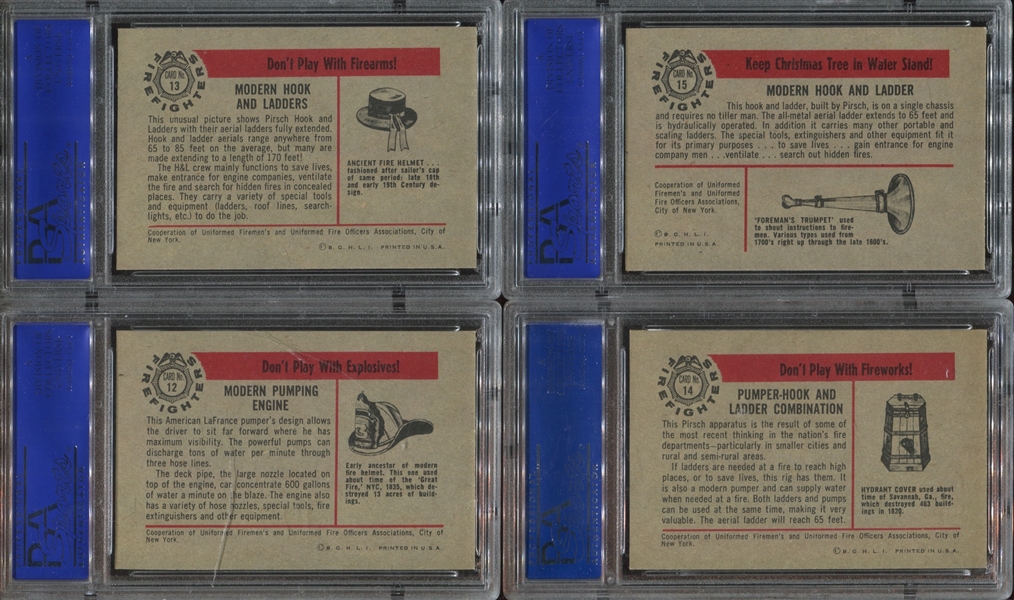 1953 Bowman Fire Fighters Lot of (4) PSA8 NM-MT Graded Cards