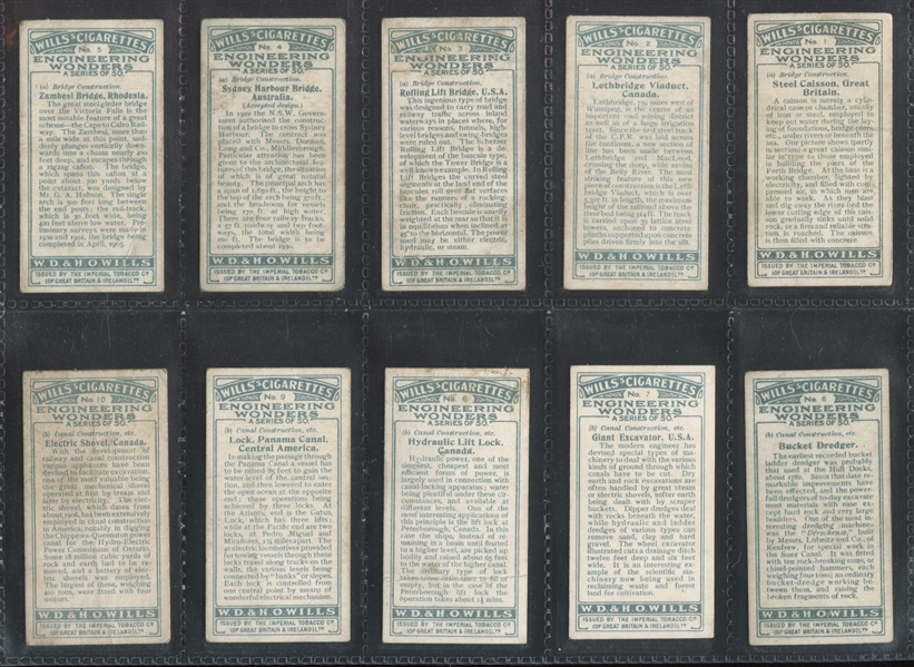 1927 Will's Cigarettes Engineering Wonders Complete Set of (50) Cards