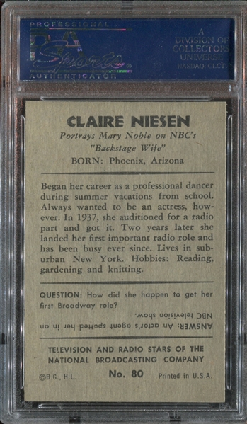 1953 Bowman NBC T.V. and Radio #80 Claire Niesen PSA8 NM-MT