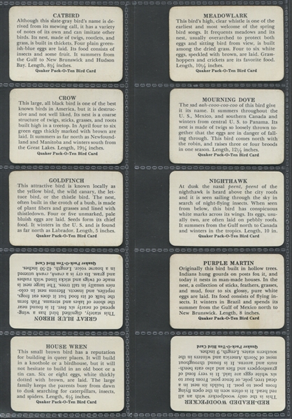 F279-3 Quaker Pack-O-Ten Bird Cards Complete Set of (27) Cards