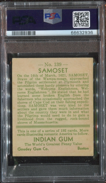 R73 Goudey Gum Indian Gum #139 Samoset PSA4 VG-EX