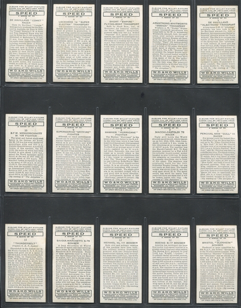 1938 Will's Speed Complete Set of (50) Cards