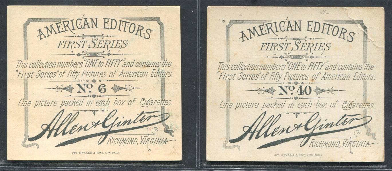N35 Allen & Ginter American Editors Lot of (2) Cards