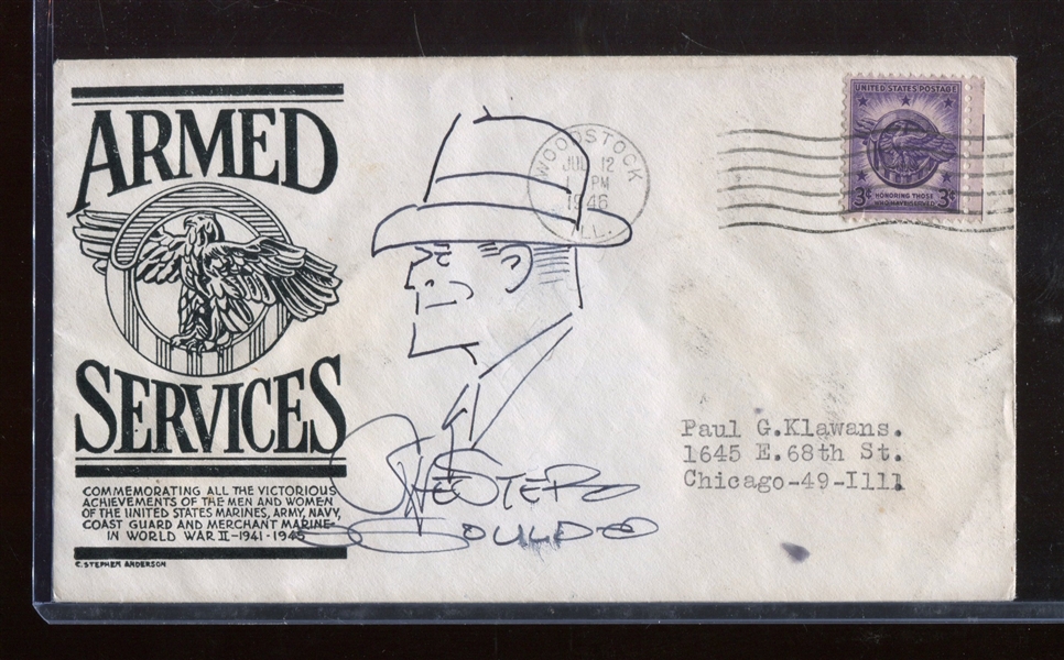 Fantastic Chester Gould Dick Tracy Sketch and Autograph on Armed Forces Cover