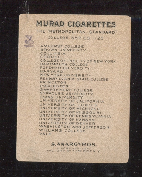 T51 Murad Cigarettes College Series #6 Denver (Numbered Card)