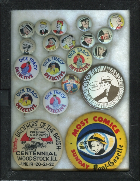 1930's-1950's Dick Tracy Pinback Lot of (20) with Pep and Others