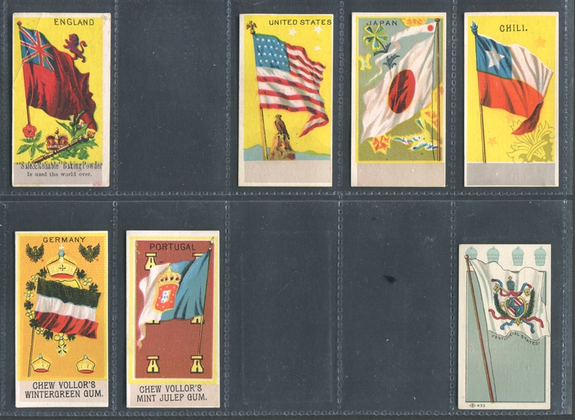 H627/H628 Flags of All Nations Lot of (7) Cards with E17B Vollor's Pair