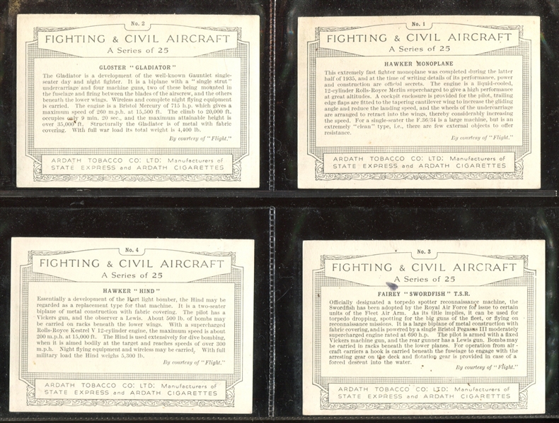 1936 Ardath Fighting Civil Aircraft Complete Set of (25) Cards