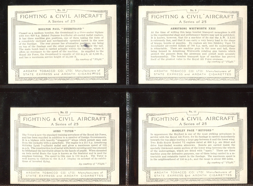 1936 Ardath Fighting Civil Aircraft Complete Set of (25) Cards
