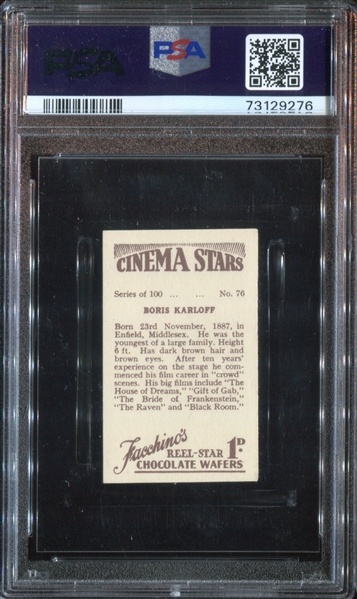 1936 Facchino Cinema Stars #76 Boris Karloff - PSA6 EX-MT