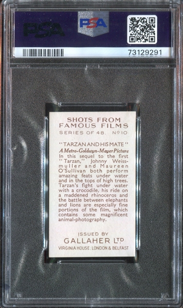 1935 Gallaher Ltd. Shots From Famous Films #10 Tarzan and His Mate/Johnny Weissmueller - PSA9 MINT