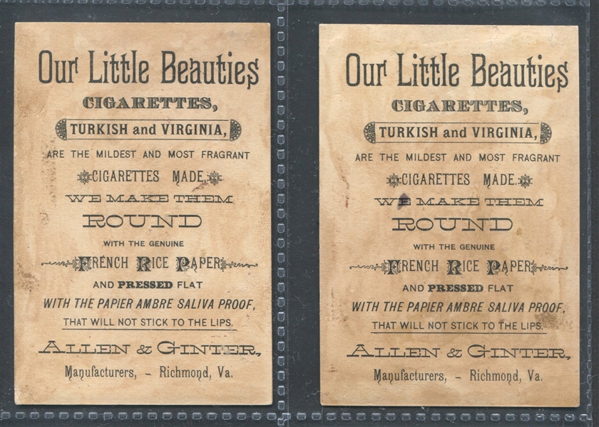 Allen & Ginter Our Little Beauties Lot of (2) Trade Cards