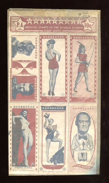 1947 Hollywood Stamps of the Stars Sheets (14 Different) - Featuring Roy Rogers, Abbott/Costello, Groucho Marx