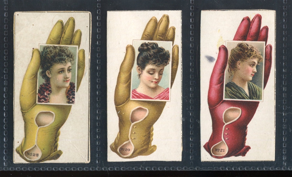 N-UNC Allen & Ginter Actress/Glove Hand-Cut Banner Design Cards Lot of (3) Different