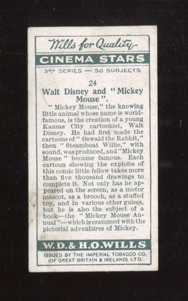1931 W.D. & H.O. Wills Walt Disney / Mickey Mouse #24 Cinema Stars - Series 3