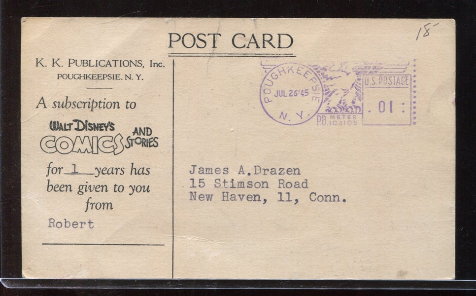 Fantastic 1945 Walt Disney Comics Huey/Duey/Luey Postcard For Comic Subscription