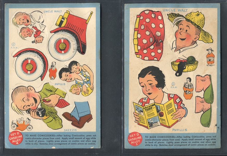 F-UNC Comicookies Die-Cut Cartoon Cards (4 Different) - Featuring Gasoline Alley and Moon Mullins