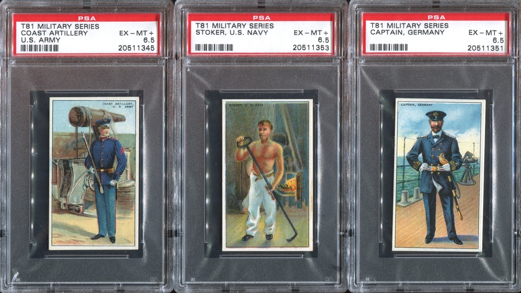 T81 Recruit Cigarettes Military Lot of (3) PSA6.5-Graded Cards
