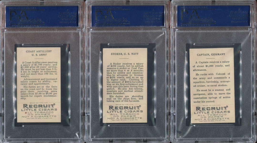 T81 Recruit Cigarettes Military Lot of (3) PSA6.5-Graded Cards