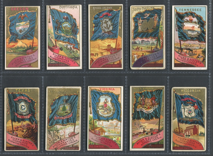 N11 Allen & Ginter Flags of the States and Territories Complete Set of (47) Cards with Extra Massachusetts
